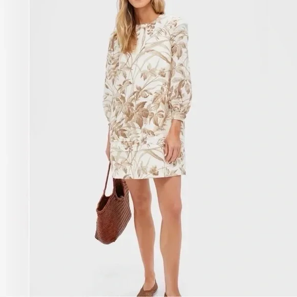 Studio McGee Cream and Brown Floral Long Sleeve Dress Tuckernuck - Picture 3 of 8